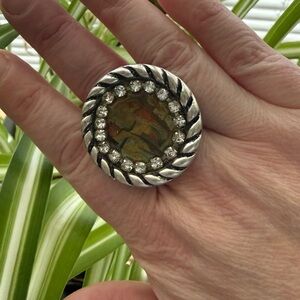 Portrait Cameo Silver Tone Stretch Band Ring